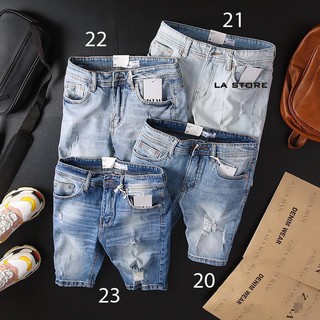 Quần Short Jean Nam ZR hàng VNXK form slim ngang gối wash rách