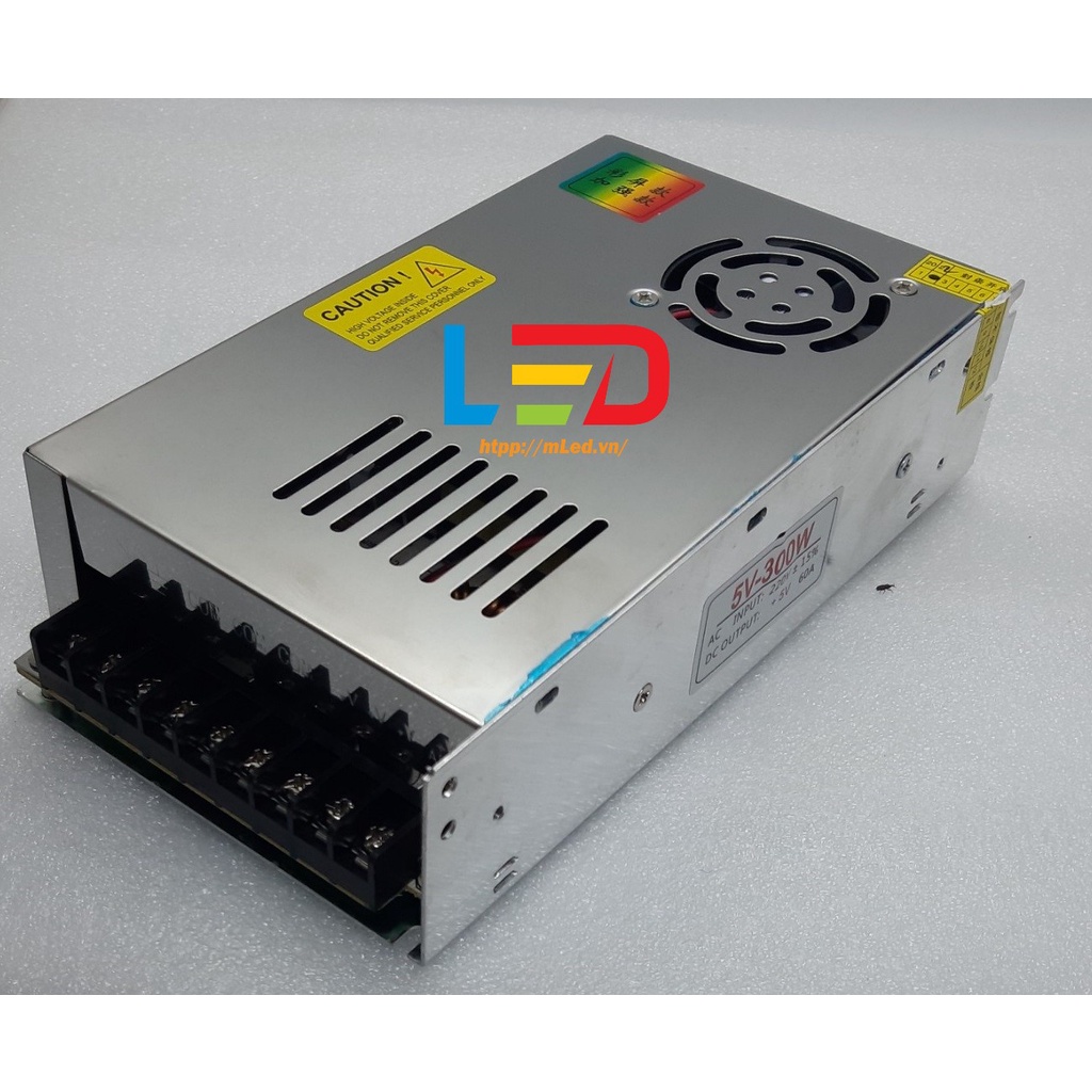 Nguồn trong nhà 5V 60A vỏ nhôm, có quạt tản nhiệt, dùng cho đèn led quảng cáo, led ma trận