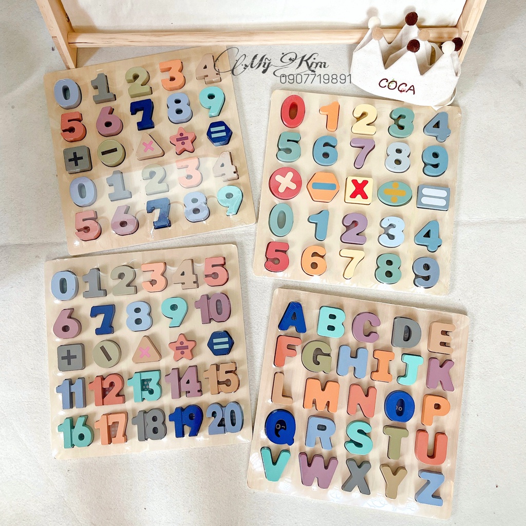 Bảng Ghép Hình Gỗ Bảng Chữ Cái, Số Đếm - Giáo Cụ Montessori - Đồ Chơi Thông Minh Cho Bé