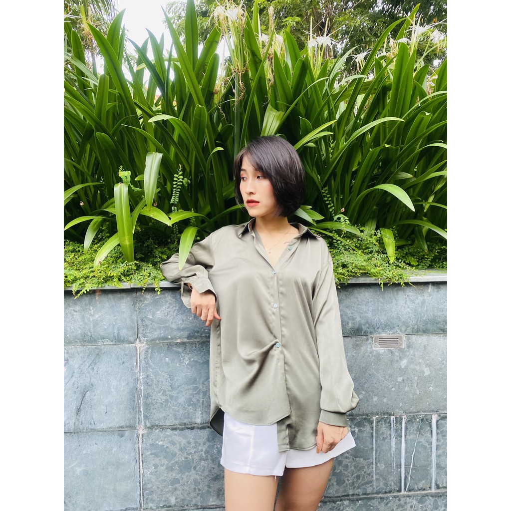 Áo Sơ Mi Nữ, Dài Tay Hàn Quốc Form Rộng Công Sở Chất Lụa Cao Cấp Mềm Mát Màu Sắc Hiện Đại :Trắng/Rêu/Nude Nâu/Xanh | BigBuy360 - bigbuy360.vn