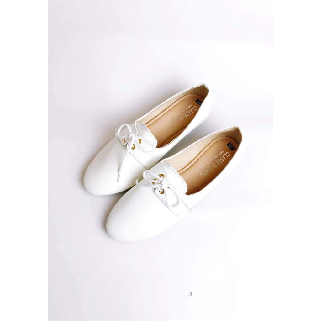 GIÀY BÚP BÊ LOAFER OXFORD TRẮNG DÂY NÂU CLO3012WB | BigBuy360 - bigbuy360.vn