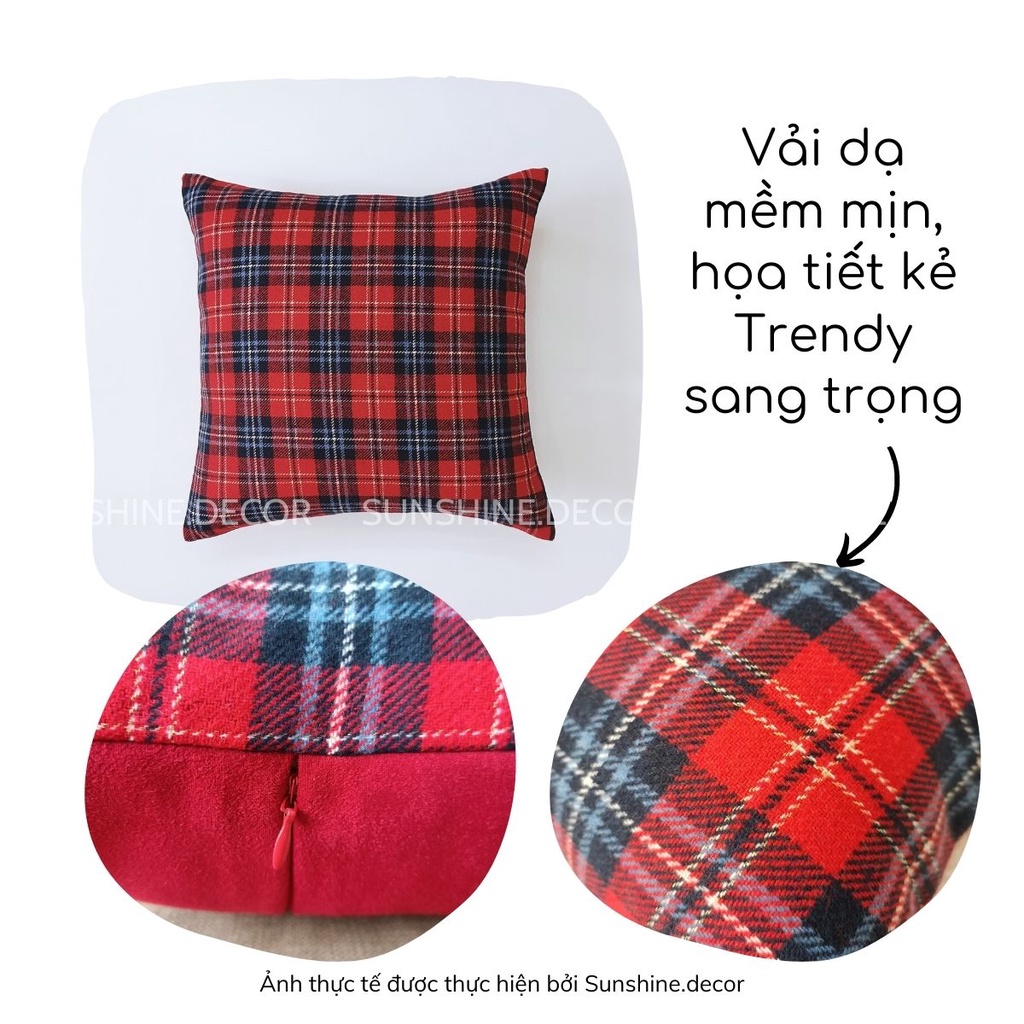 Vỏ gối sofa, bọc gối tựa lưng, áo gối ôm họa tiết kẻ caro phong cách Bắc Âu-Sunshine.decor