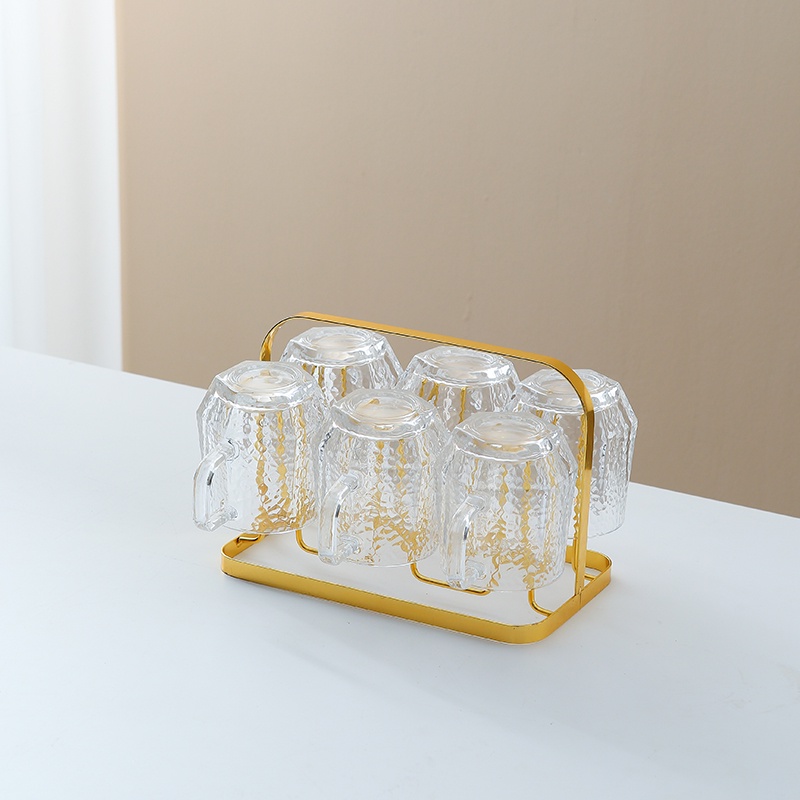 Bình nước thủy tinh, bộ bình nước loe sần 6 cốc kèm khay và giá úp - VS321