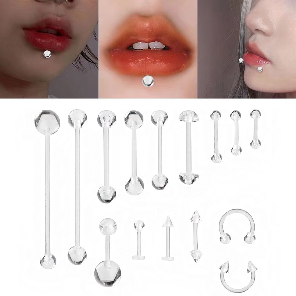 Set 15 Khuyên Mũi Acrylic Trong Suốt Cá Tính