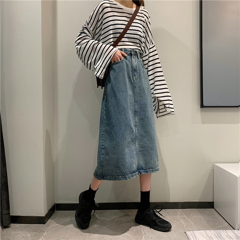 CV1_Chân váy bò Jeans dài dáng chữ A | BigBuy360 - bigbuy360.vn