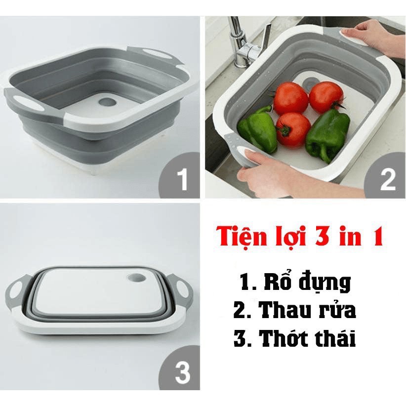 Chậu Gấp Gọn Kiêm Thớt Đa Năng 2 Trong 1 Kích Thước Lớn Chất Liệu Nhựa PP và Silicone cao cấp chắc chắn