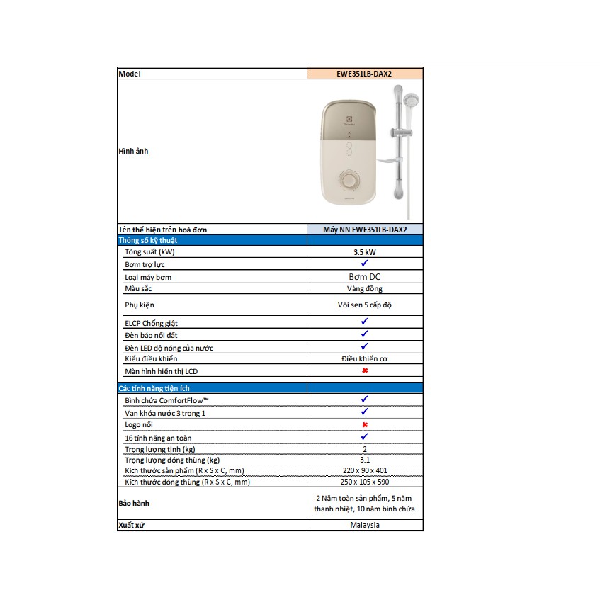 Máy nước nóng trực tiếp Electrolux EWE351LB-DAX2