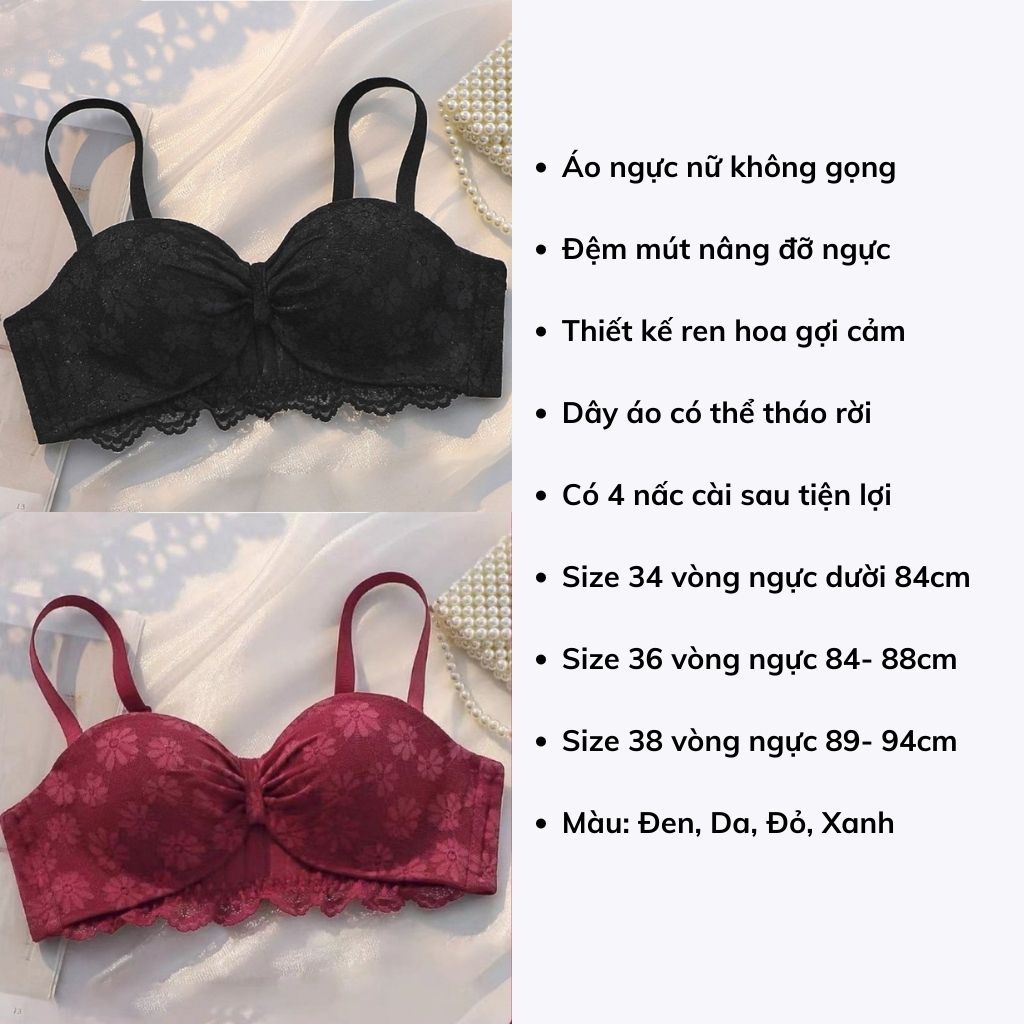 Áo ngực nữ ren không gọng, áo lót không dây nâng ngực đẹp và xinh xắn JOCOSI A947