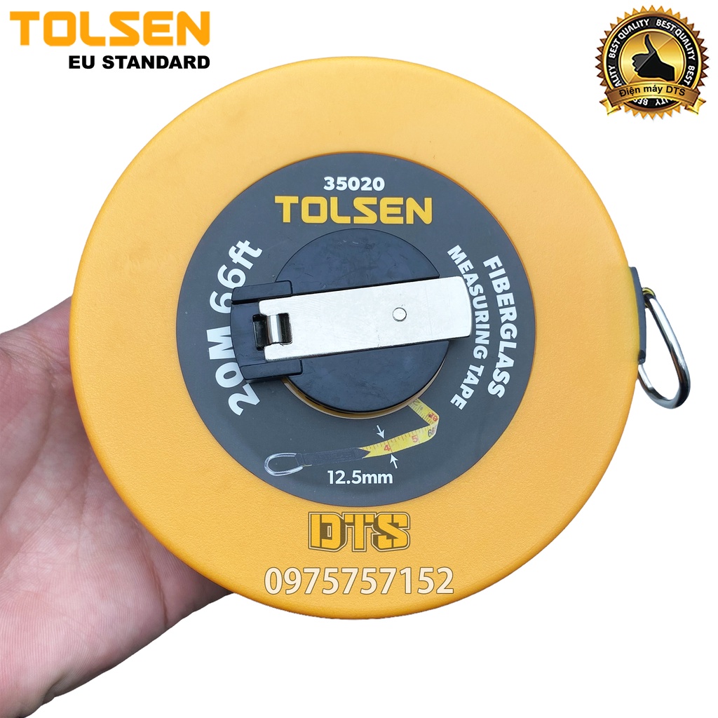 Thước dây cuộn 20m công nghiệp sợi thuỷ tinh TOLSEN, thước cuốn đa năng nhựa ABS bọc cao su siêu bền, tốc độ cuốn nhanh