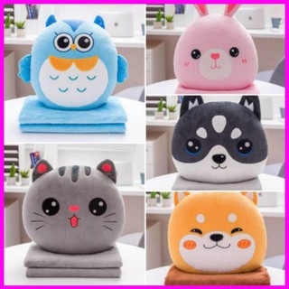 Bộ chăn gối hình thú tròn siêu đáng yêu, chăn kèm gối thú nhồi bông cho bé đi học tiện lợi