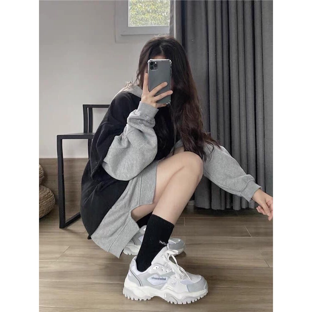 Áo hoodie nỉ phối tay Unisex form rộng siêu hót