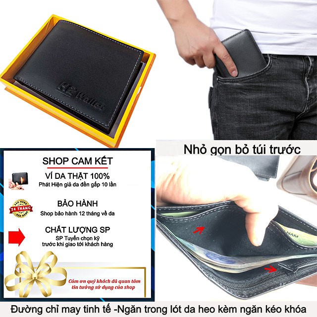 Ví nam H2 Wallet da bò Nappa 100% - bóp da nam Sang Trọng - Đẳng Cấp [ BH 2 năm ]