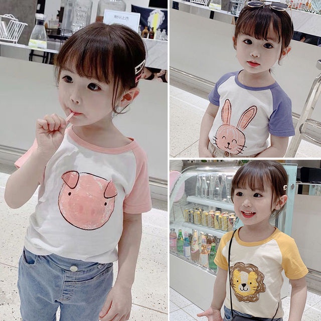 Áo thun bé gái cộc tay cho bé từ 10-35kg CHEEBABY, Áo thun bé gái size đại 100% cotton in hình hoạt hình đáng yêu AG017