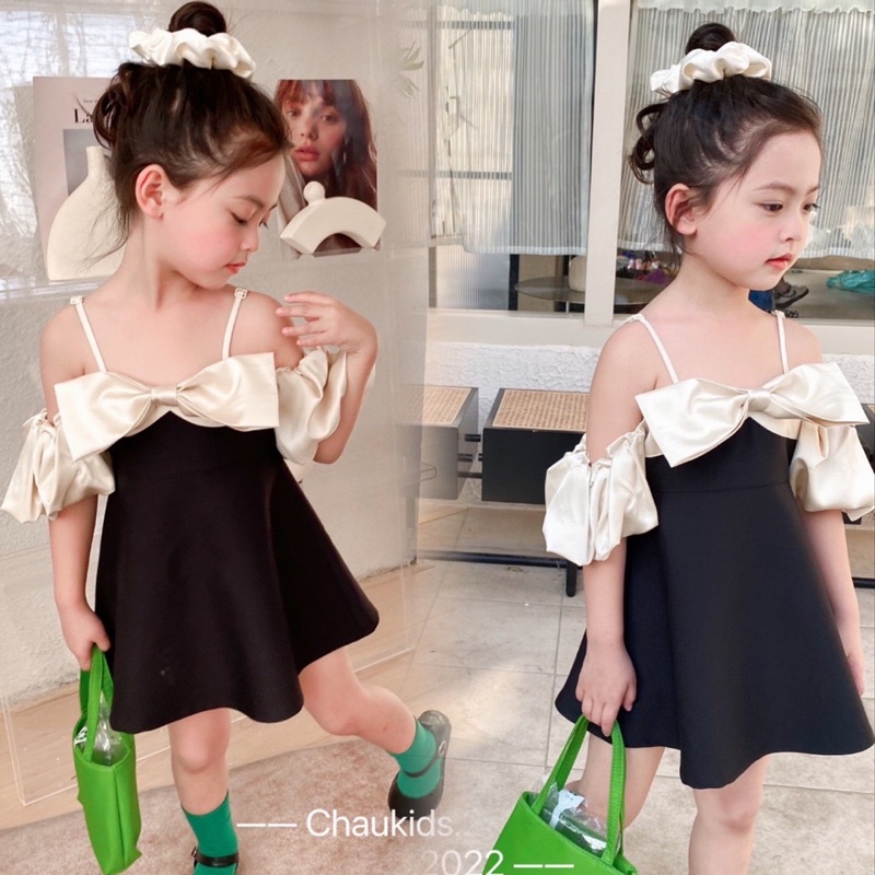 Váy đầm rớt vai chaukids cho bé gái
