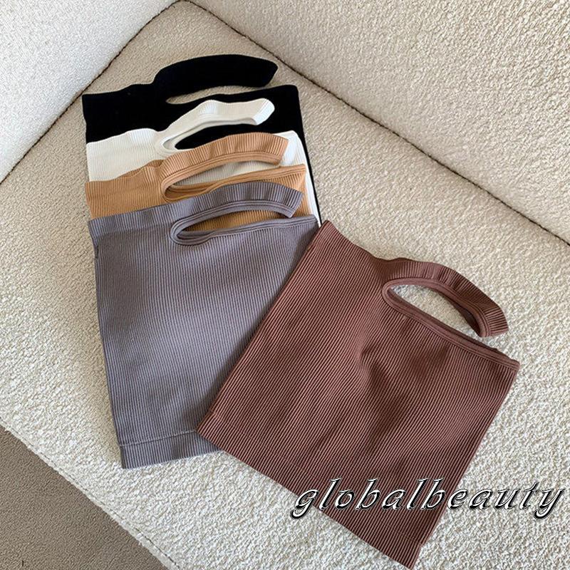 Áo Dệt Kim Sát Nách Hở Rốn Màu Trơn Có Miếng Đệm Ngực Thời Trang Cho Nữ