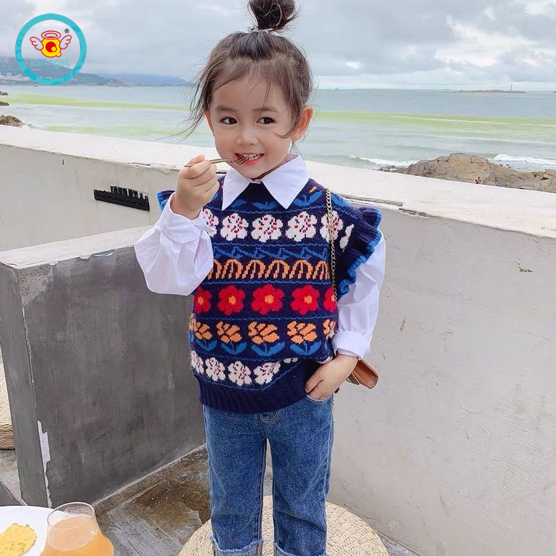 Áo dệt kim sát nách IQ Angel họa tiết hoa xinh xắn cho bé gái