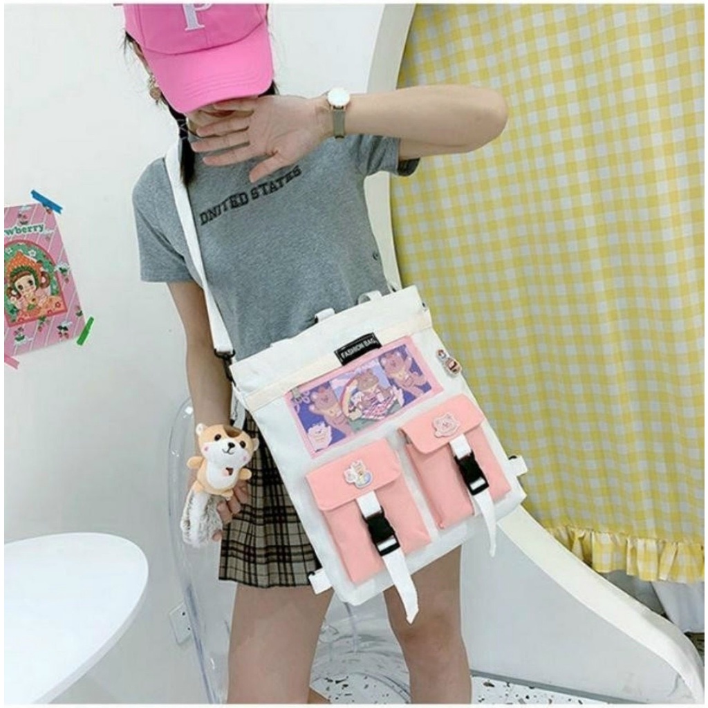 Túi tote thời trang đi học - Hộp gài phối 2 khóa