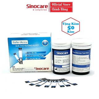 ( tặng 50 kim) Que thử đường huyết Safe-Accu, chuẩn chính hãng SINOCARE hộp 50 que, đo đường huyết