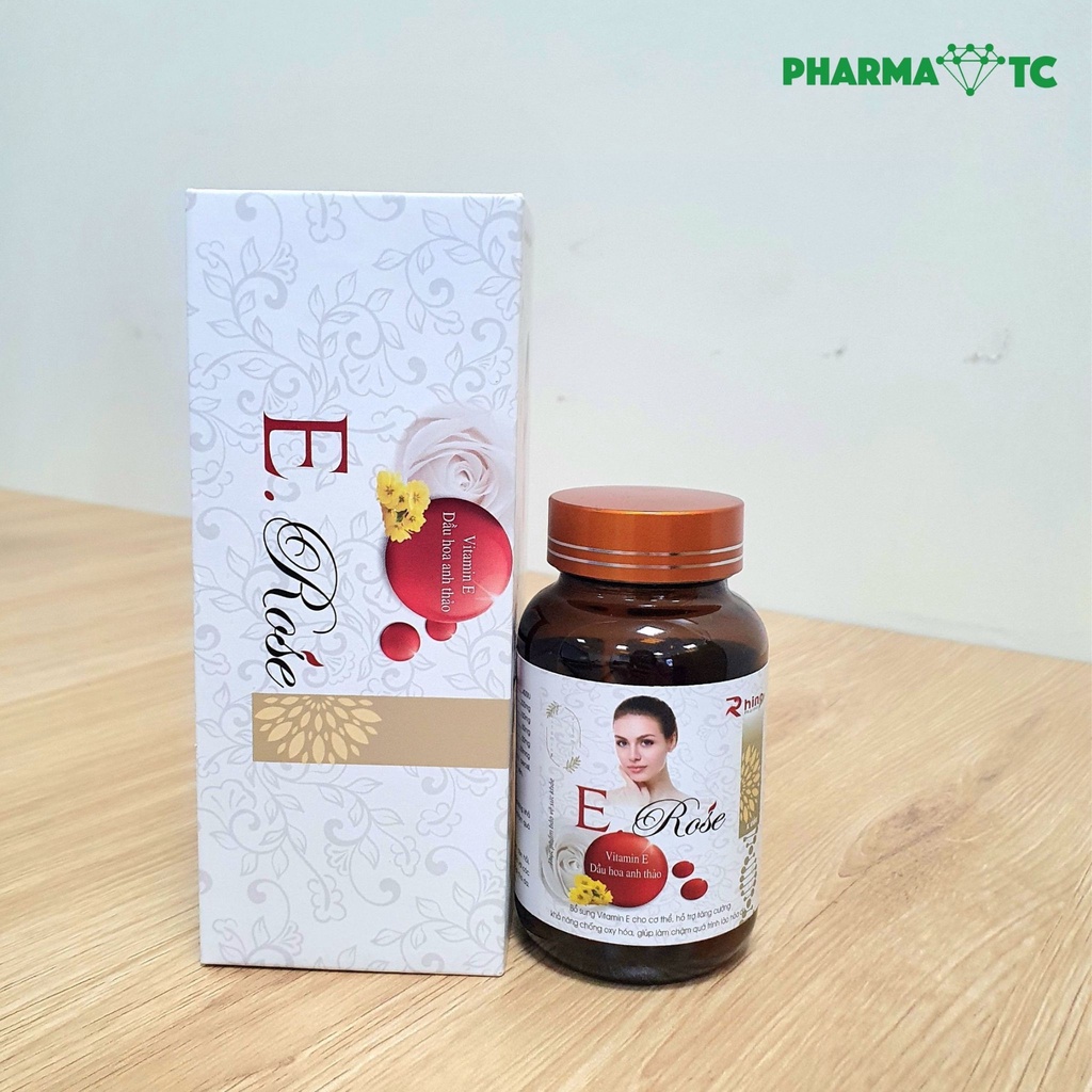 Viên uống vitamin E Rose Rhino, giúp sáng da, đẹp da  - Hộp 30 viên - PharmaOTC