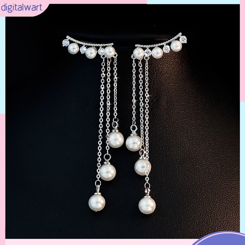 Cặp khuyên tai dáng dài thiết kế đính ngọc trai nhân tạo sang trọng cá tính dành cho nữ