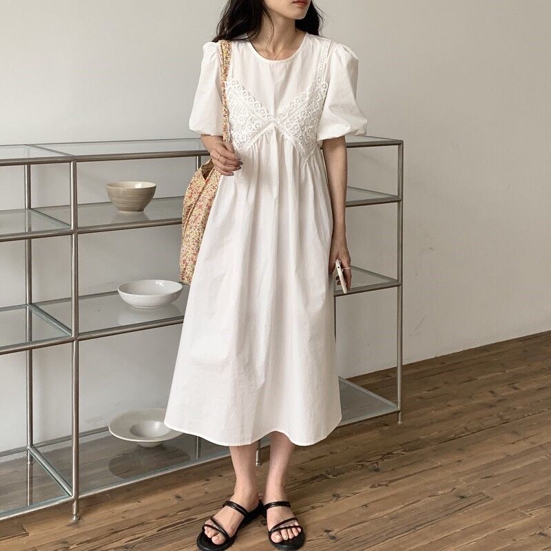 Đầm Nữ Phối Ren Hai Dây Thời Trang Thanh Lịch Cho Nữ