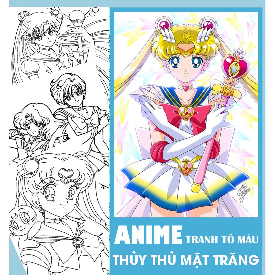 Bộ Tranh tô màu Anime Thủy Thủ Mặt Trăng được chọn mẫu - Dành cho các Fan của Thủy Thủ Mặt Trăng yêu thích sáng tạo