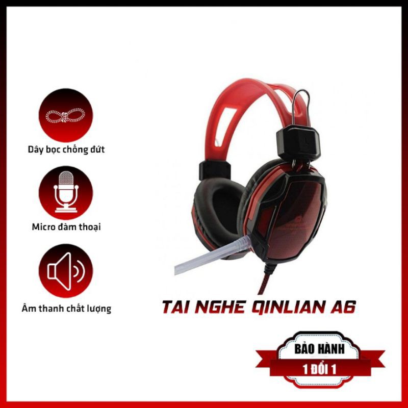 Tai Nghe Chụp Tai Chuyên Chơi Game Qinlian A6 jack 3.5 Có Micro, Dây Chống Đứt, Dùng Được Cho Máy Tính Và Điện Thoại