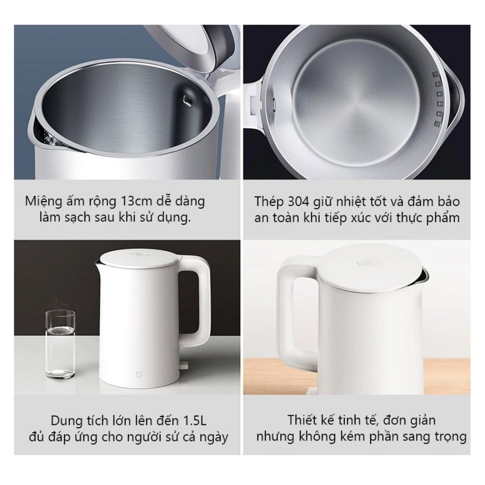 Ấm Đun Nước Siêu Tốc Xiaomi MIJIA 1A - Bình đun nước Xiaomi - Chất Liệu Inox Bền Đẹp - Dung tích Lớn 1.5L