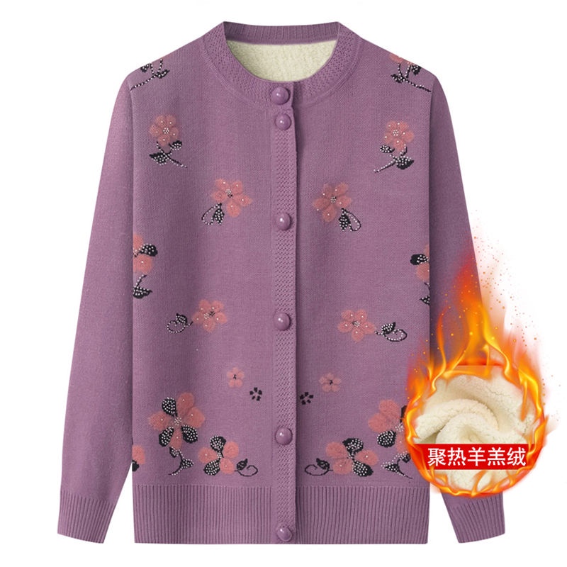 ☾◈Bà trung niên và người già mặc áo len cộng với dày nhung, mẹ len, quần già, khoác thu đông, phụ nữ