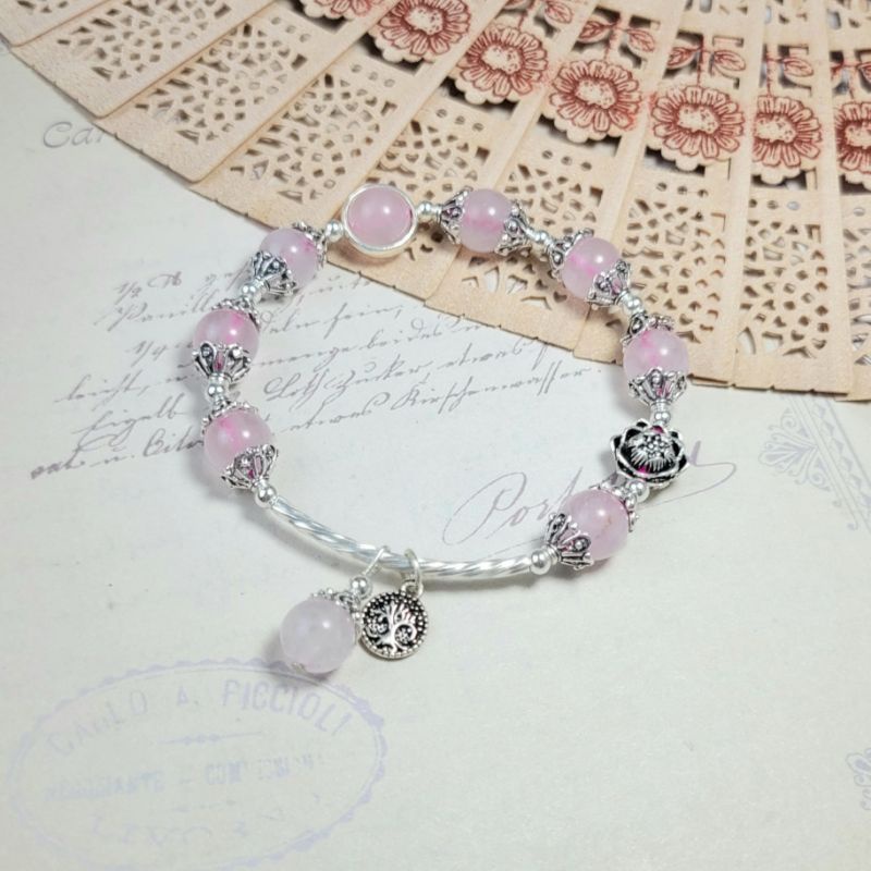 Vòng Tay Thạch Anh Hồng Phối Charm Bạc S925 - Chính Hãng Chấn Phong