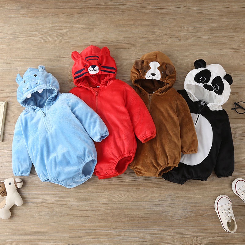 Body Tay Dài In Hoạt Hình Động Vật Dễ Thương Cho Bé Trai Bé Gái Sơ Sinh 6-36 Tháng,Bodysuit Liền Thân Áo Hoodie Cho Bé