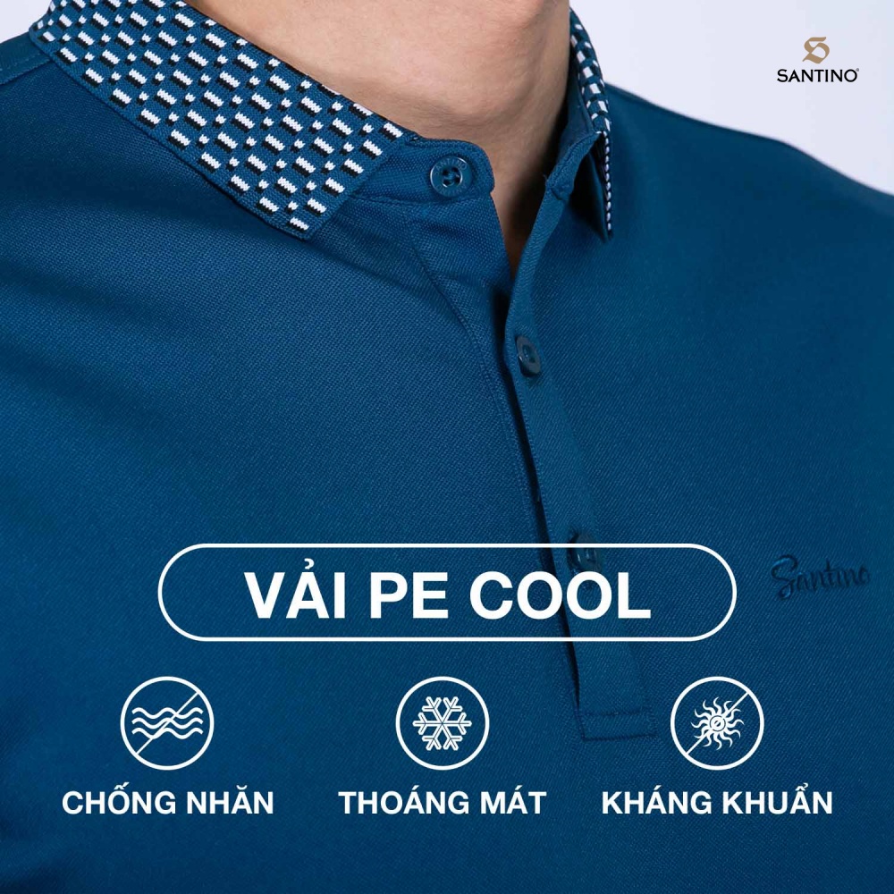 Áo Polo Nam Cá Sấu Santino Form Chuẩn, Xanh Than Phối Bo Cổ Co Giãn Chống Nhăn Trẻ Trung E005