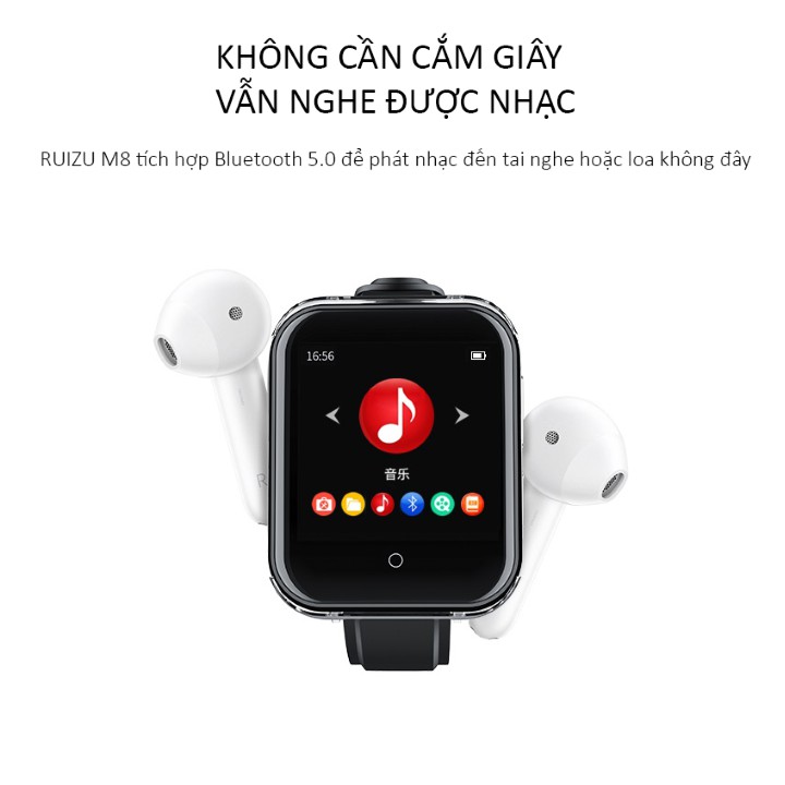 [HÀNG CHÍNH HÃNG] MÁY NGHE NHẠC KIÊM ĐỒNG HỒ THÔNG MINH, MÁY GHI ÂM MÀN HÌNH CẢM ỨNG BLUETOOTH RUIZU M8 BỘ NHỚ TRONG 8GB