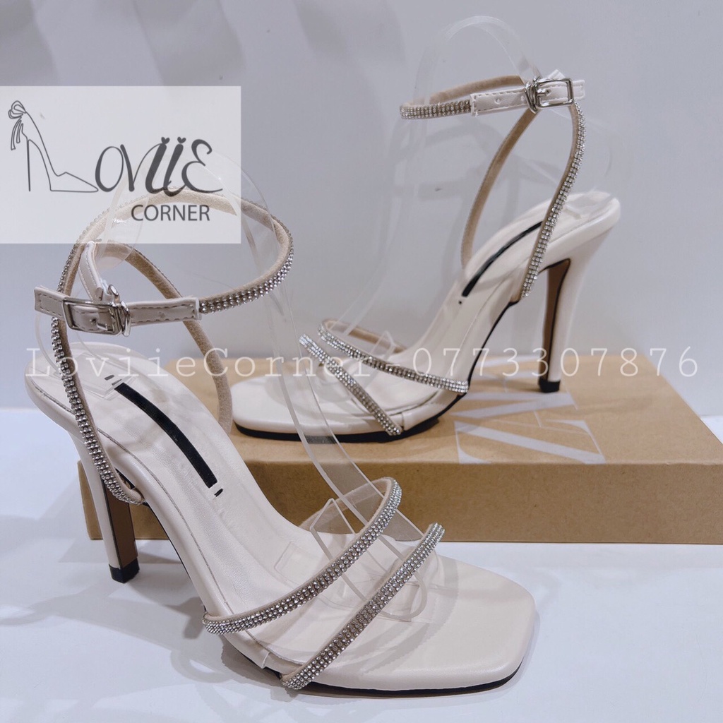GIÀY CAO GÓT LOVIIECORNER - SANDAL THỜI TRANG QUAI NGANG MẢNH ĐÍNH ĐÁ - GUỐC NỮ MŨI TRÒN 9 PHÂN G220518