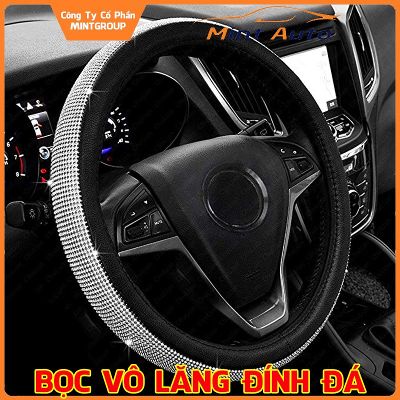 Bọc vô lăng xe hơi,ô tô đính đá lấp lánh bằng da cao cấp thể hiện cá tính size M-38cm