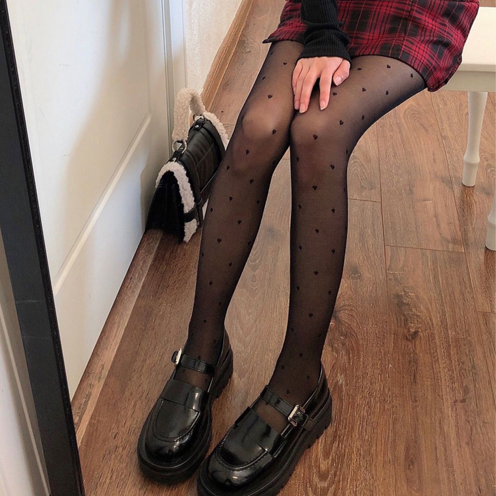 Quần tất lưới thoáng khí đính nơ họa tiết chấm bi phong cách Lolita Hàn Quốc thanh lịch cho nữ