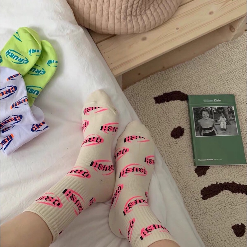Vớ Cotton Màu Sắc Kẹo Ngọt In Chữ Phong Cách Hàn Quốc