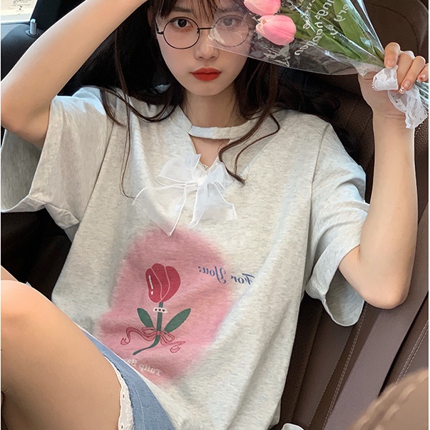 SUXI Áo Thun Tay Ngắn Dáng Rộng In Họa Tiết Đơn Giản Thời Trang Mùa Hè Dễ Phối Đồ Cho Nữ