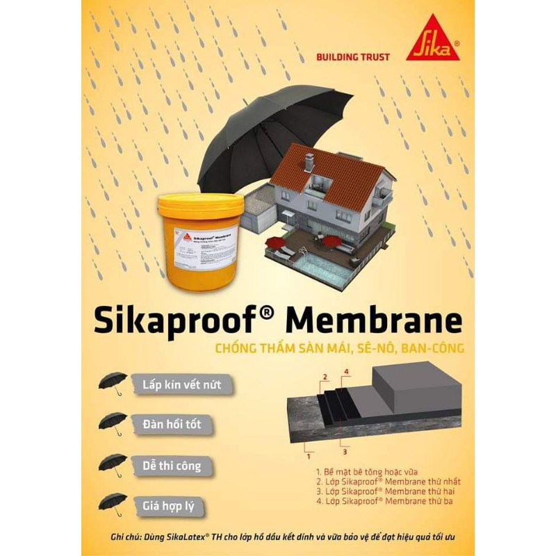 Sơn chống thấm Sika Membrane 18kg - Sơn tường ngoài trần nhà ban công ô văng sê nô tiện lợi dễ dùng giá rẻ độ bền cao