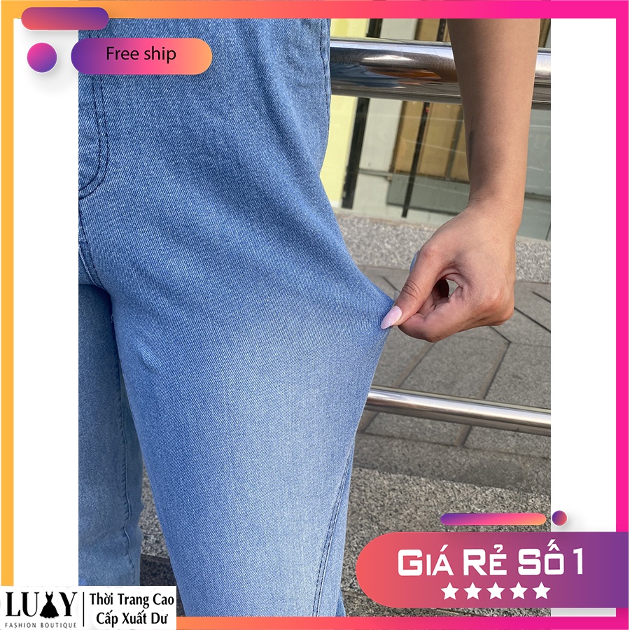Quần jean nữ cạp chun dáng baggy co giãn 4 chiều Luxy v202