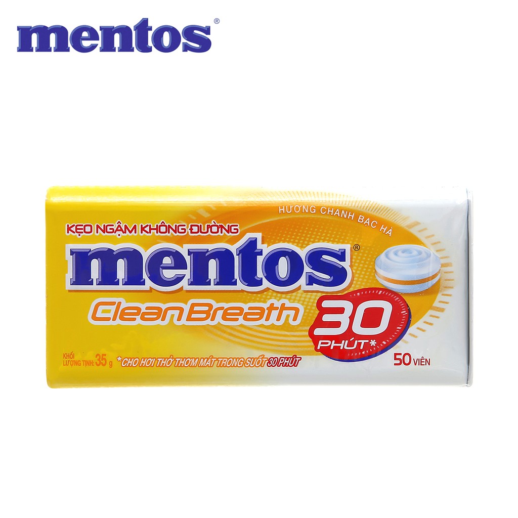 KẸO NGẬM KHÔNG ĐƯỜNG HƯƠNG CHANH BẠC HÀ MINT LEMON CLEAN BREATH SUGAR FREE MENTOS 35 GRAM
