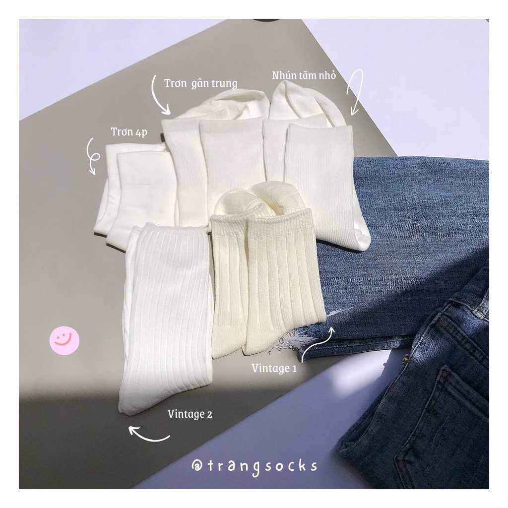 Tất tone màu trắng cao cổ  - Trangsocks