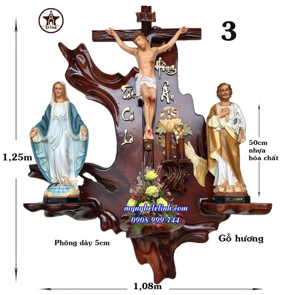 Bàn thờ Công Giáo - Gỗ hương, mẫu phông tượng cao 50cm