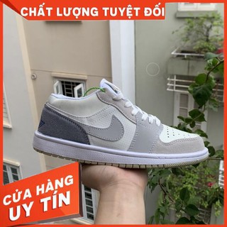 Giày Thể Thao Nam Nữ Jordan JD1 Low Paris Trắng Xám Cổ Thấp Gót Xanh Thời Trang Full Box Bill G01