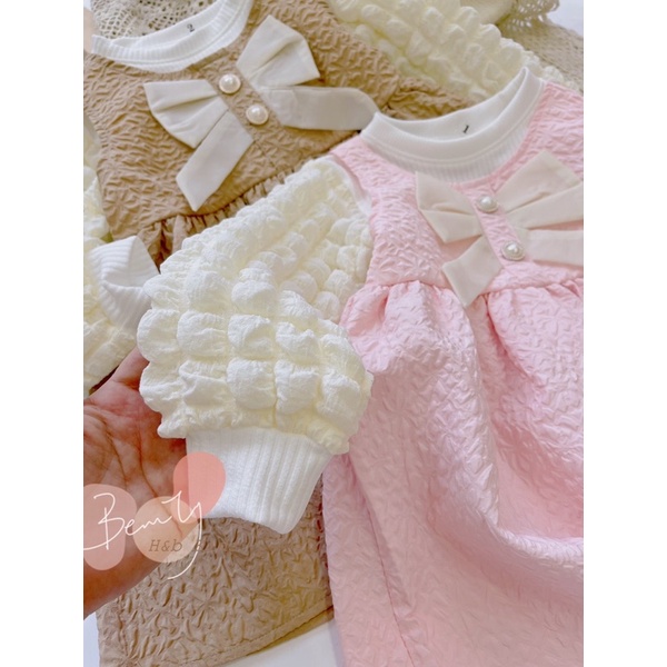 Váy nâu hồng phối tay xốp bé gái hàng shop