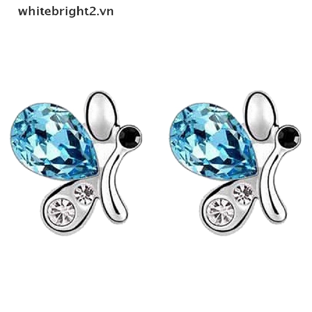 Set dây chuyền + bông tai đính pha lê màu xanh dương thời trang