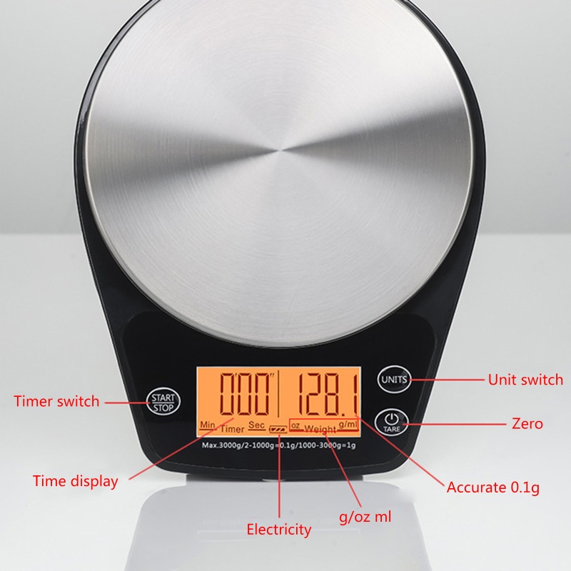 Cân Điện Tử Pha Cà Phê Màn Hình LCD 3kg / 0.1g Độ Chính Xác Cao g / ml / oz