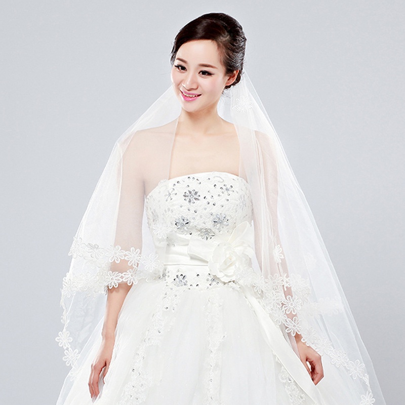 Mạng Che Mặt Cho Cô Dâu Bằng Vải Tuyn Một Lớp Dáng Dài Trang Nhã