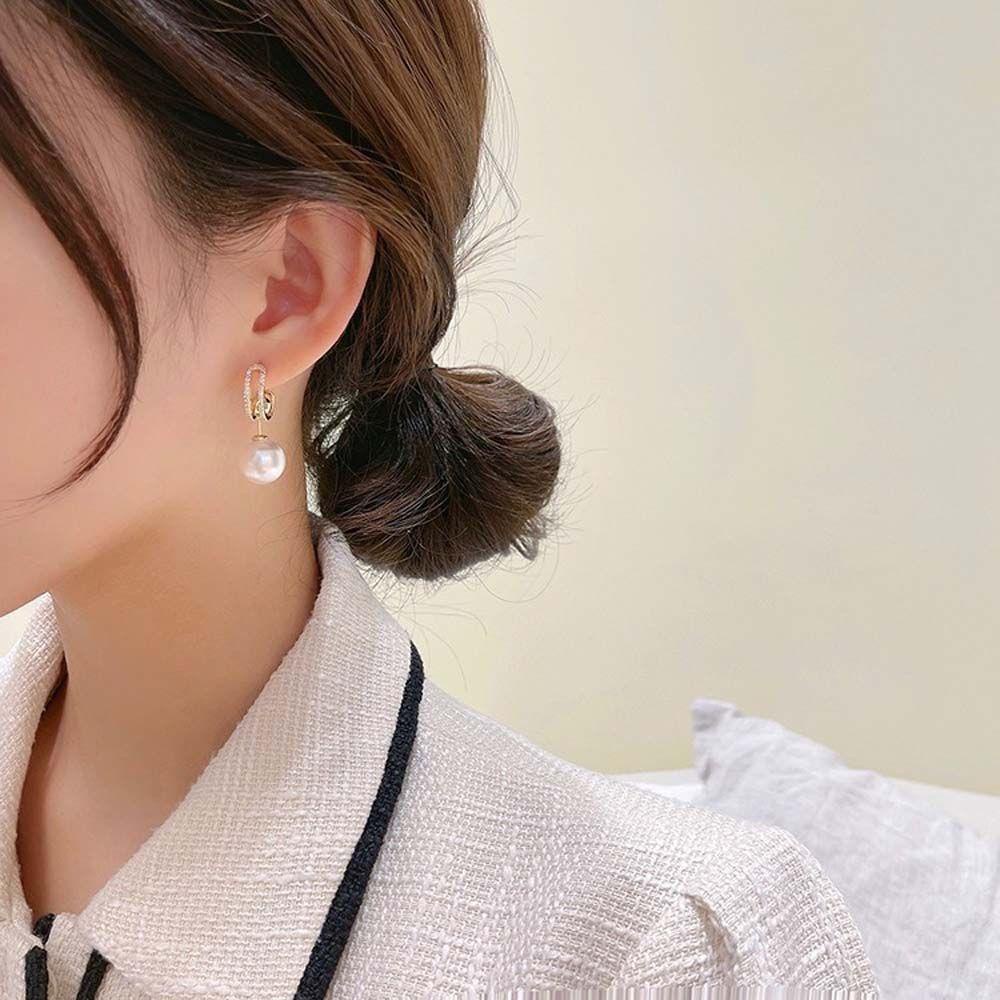QQMALL Bông Tai Đính Đá Ngọc Trai Thời Trang Hàn Quốc Dành Cho Nữ