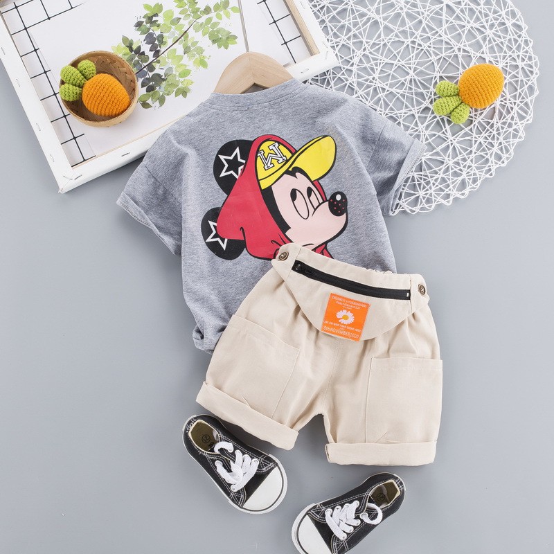 Set Áo Thun Bé Trai Áo Thun Cotton Quần Kaki Bé Trai Hình Mickey Trùm Khoác Cho Size Từ 1 - 4 Tuổi